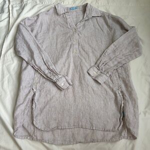 J McLaughlin 100% Linen Tunic Top Popover Brown Long Sleeve Size M